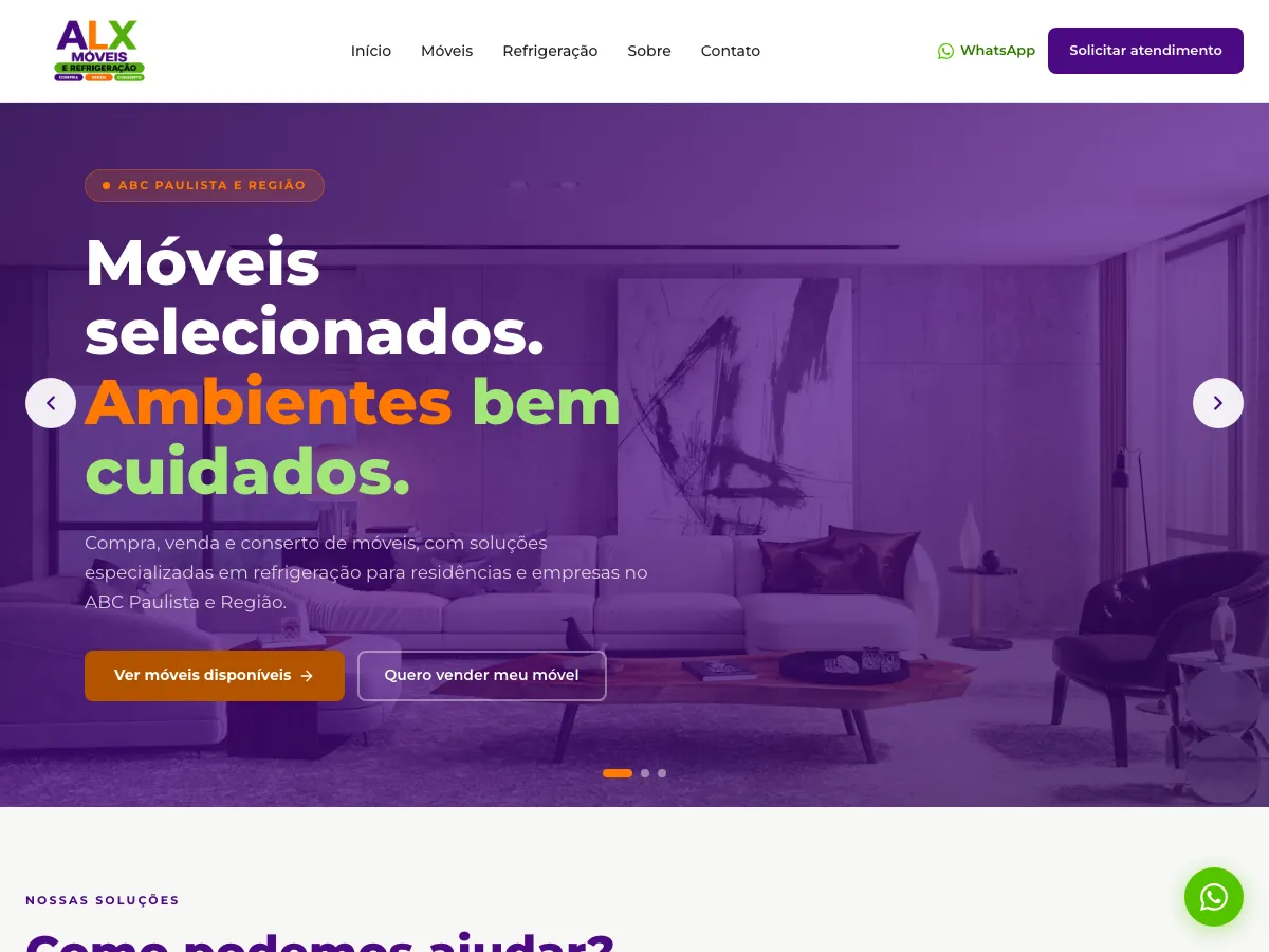 Página inicial da ALX Móveis: móveis selecionados, ambientes bem cuidados