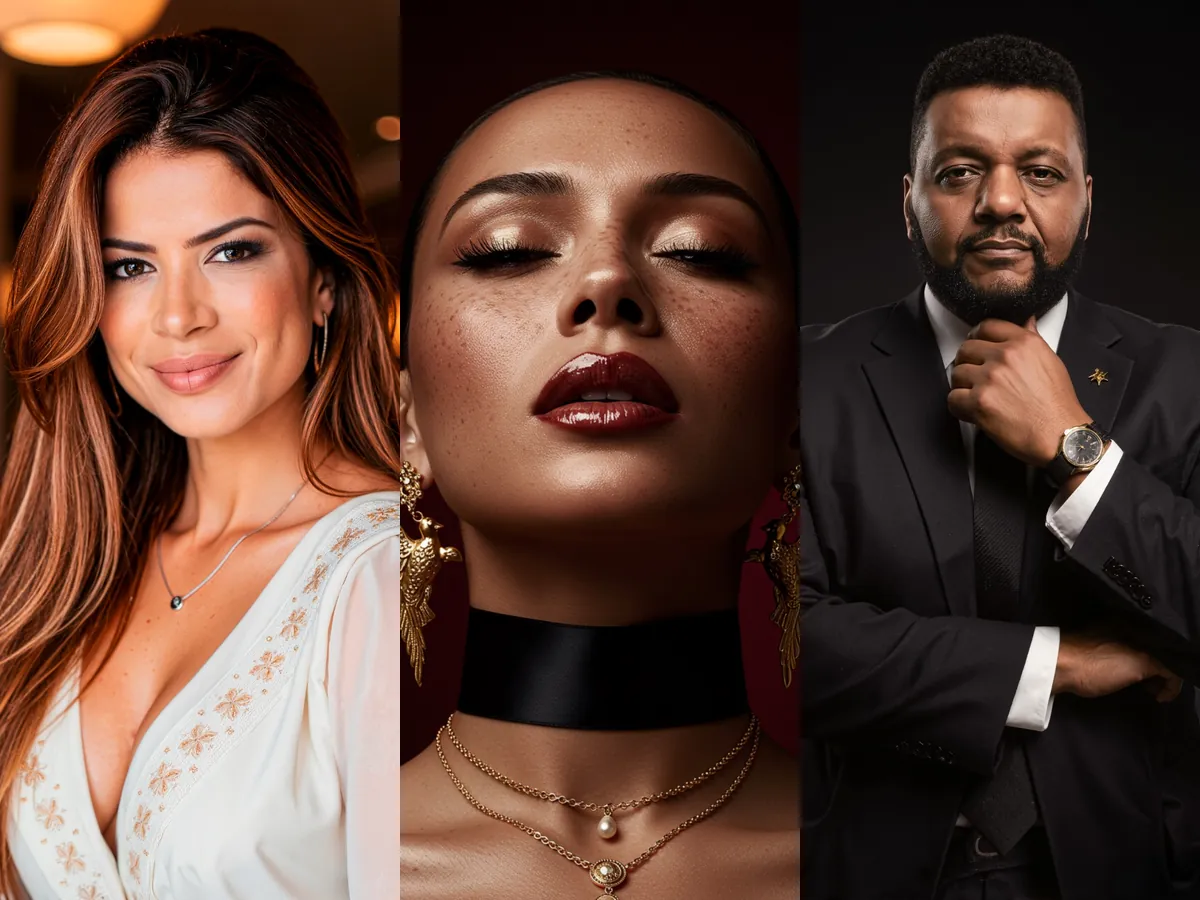 Três retratos do ensaio fotográfico gerado com inteligência artificial