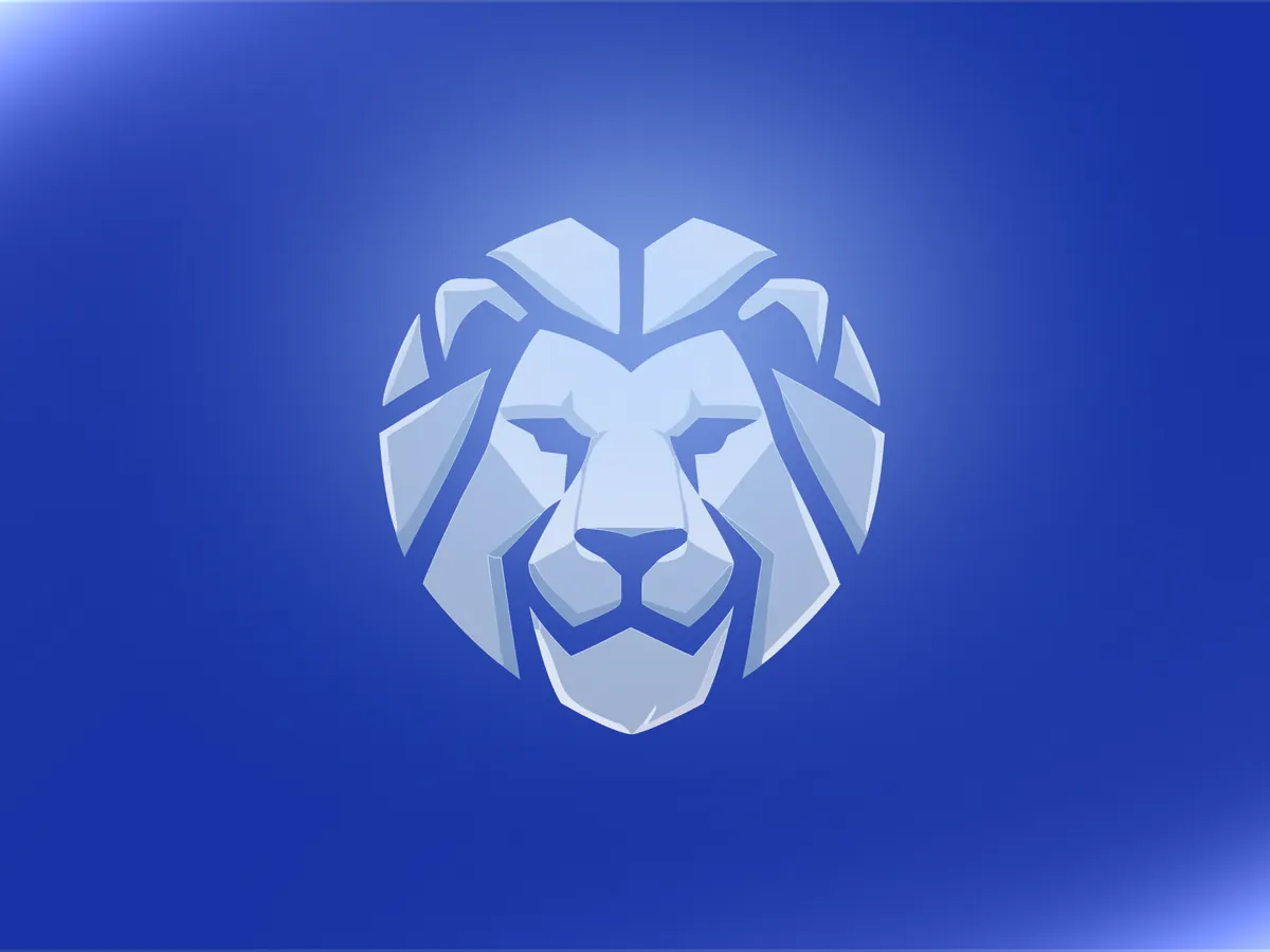 Logotipo do evento com o leão sobre fundo azul