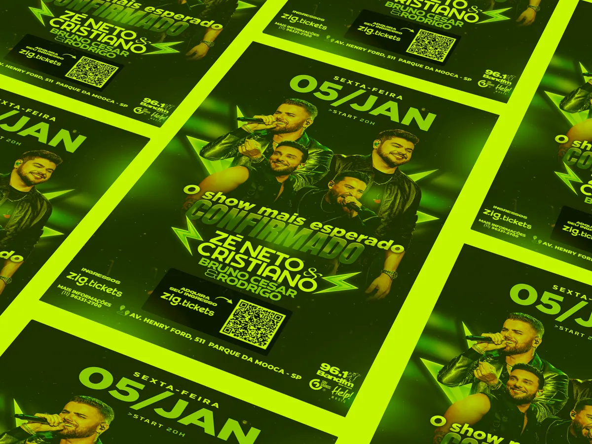 Flyers verdes do show de Zé Neto & Cristiano em 5 de janeiro